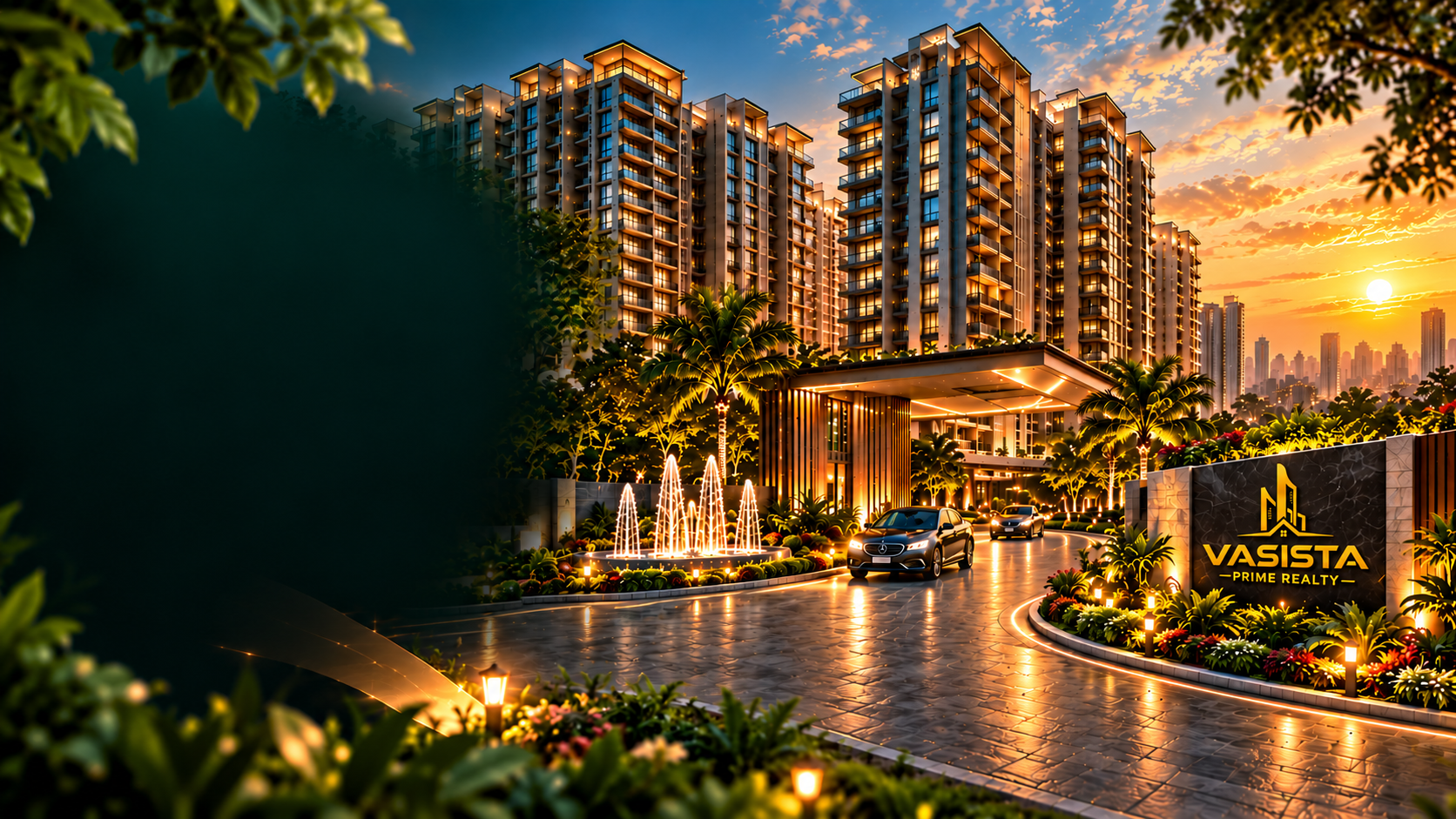 Luxury residential community at sunset